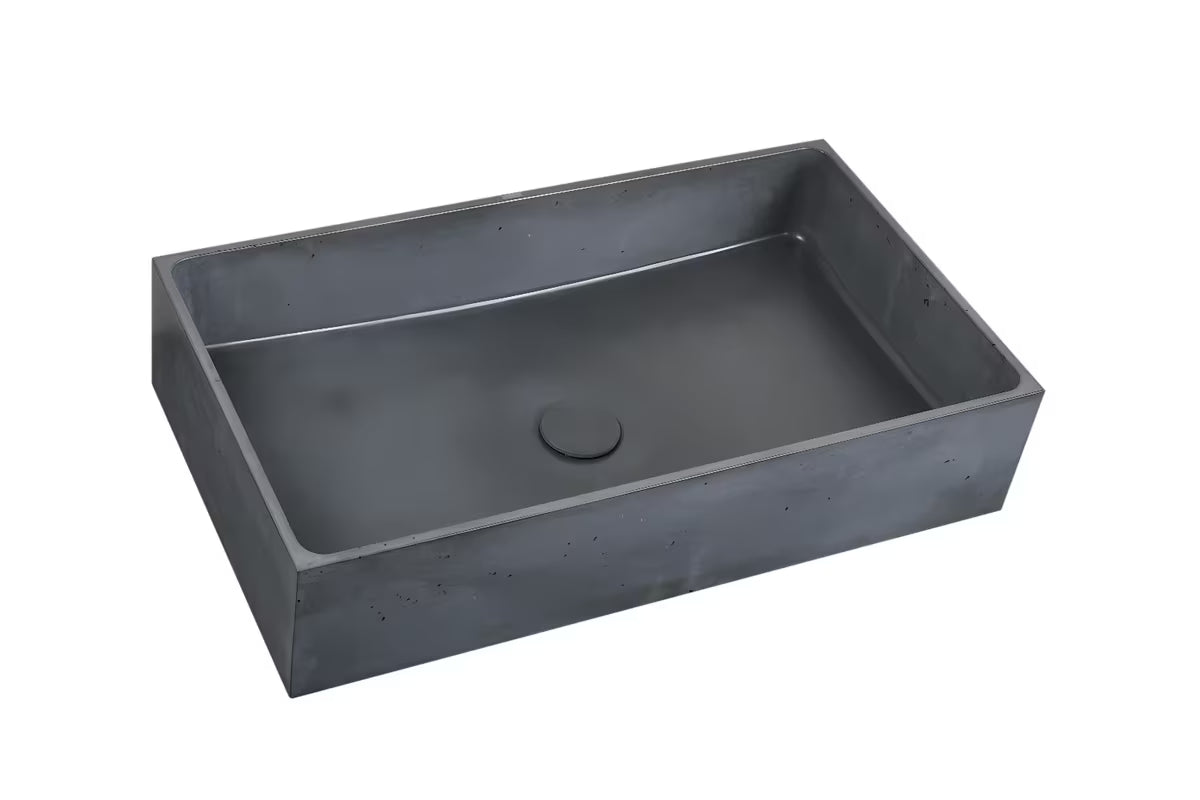 Antracitni betonski umivalnik na ploščo SAT Cemento četvrtastog oblika i tankih stijenki