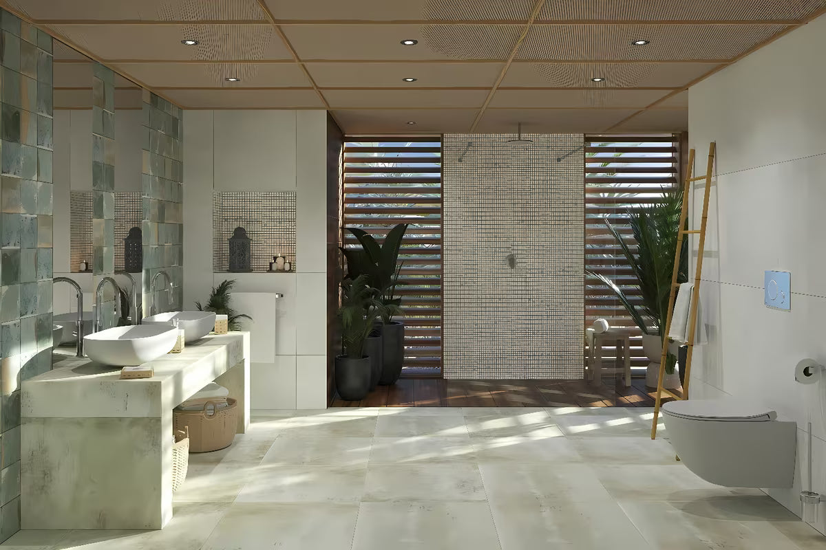 Sivi betonski umivalnik na ploščo SAT Cemento 65x35 cm zaobljenog oblika i tankih stijenki.