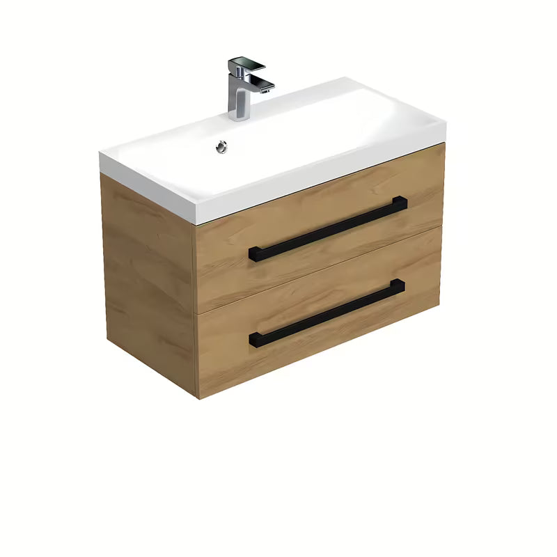 Viseča kopalniška omarica z umivalnikom SAT Cube Way 80x40 cm v dekorju hrasta hickory