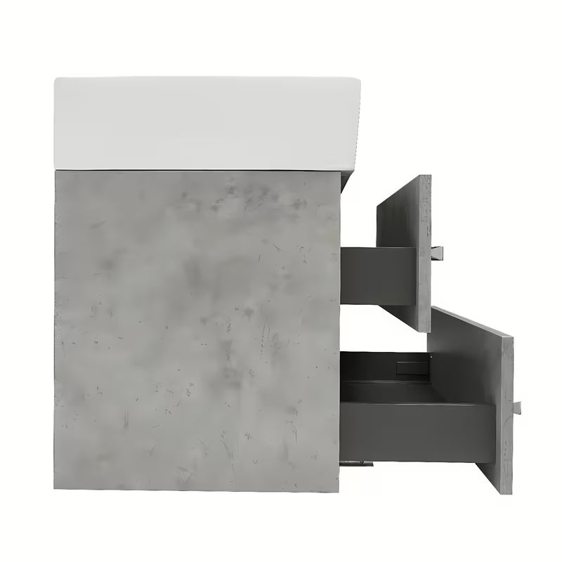 Viseča kopalniška omarica s keramičnim umivalnikom SAT Cube Way 60x46 cm v dekorju beton