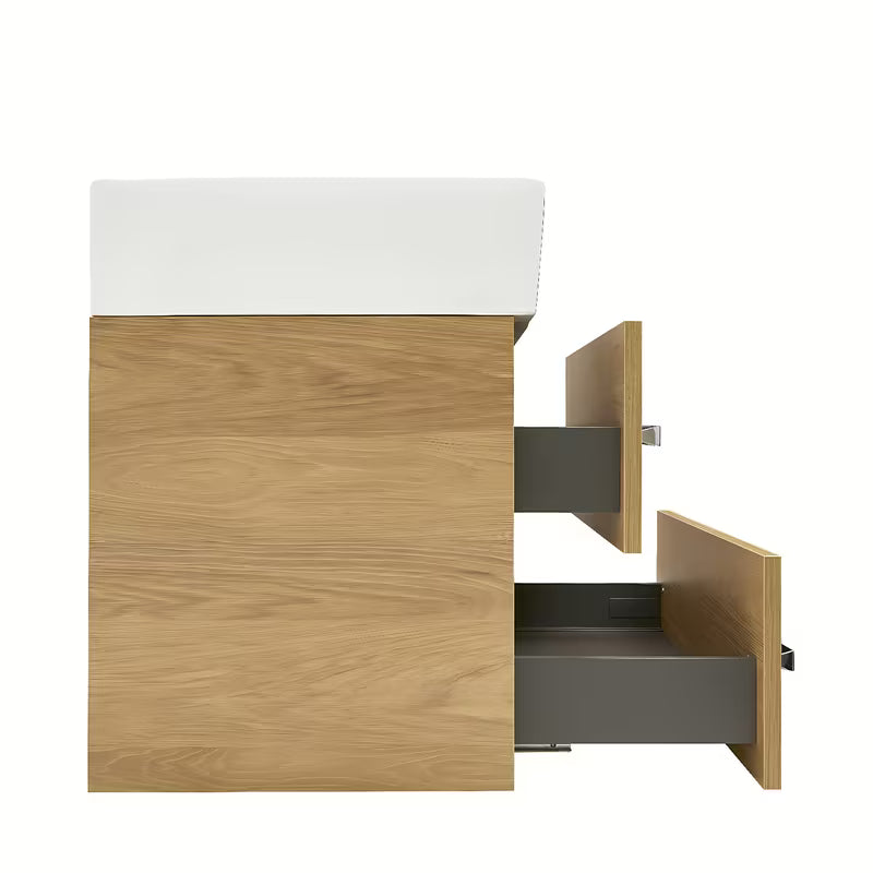 Viseča kopalniška omarica SAT Cube Way s keramičnim umivalnikom v dekorju hrast hickory 60x46x53 cm