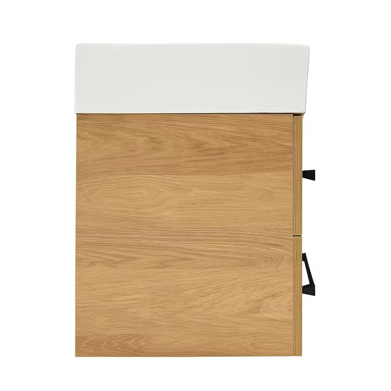 Viseča kopalniška omarica s keramičnim umivalnikom SAT Cube Way 60x53x46 cm v dekorju hrast hickory