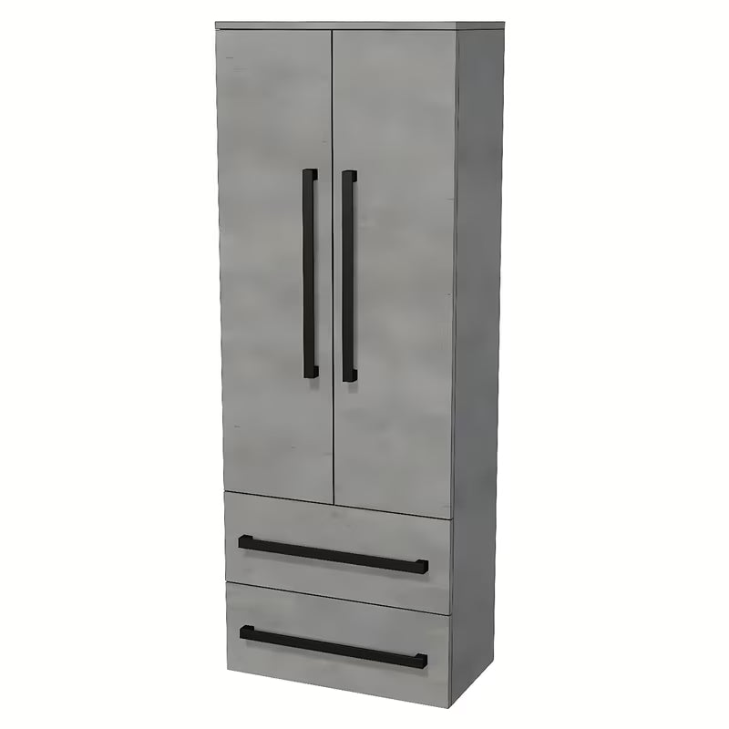 Viseča visoka kopalniška omarica SAT Cube Way u imitaciji betona 60x163x33 cm s kromiranim ručkicama.