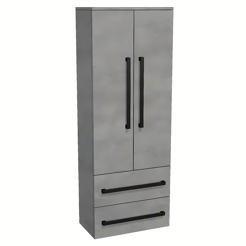 Viseča visoka kopalniška omarica SAT Cube Way u dekoru betona s crnim ručkicama