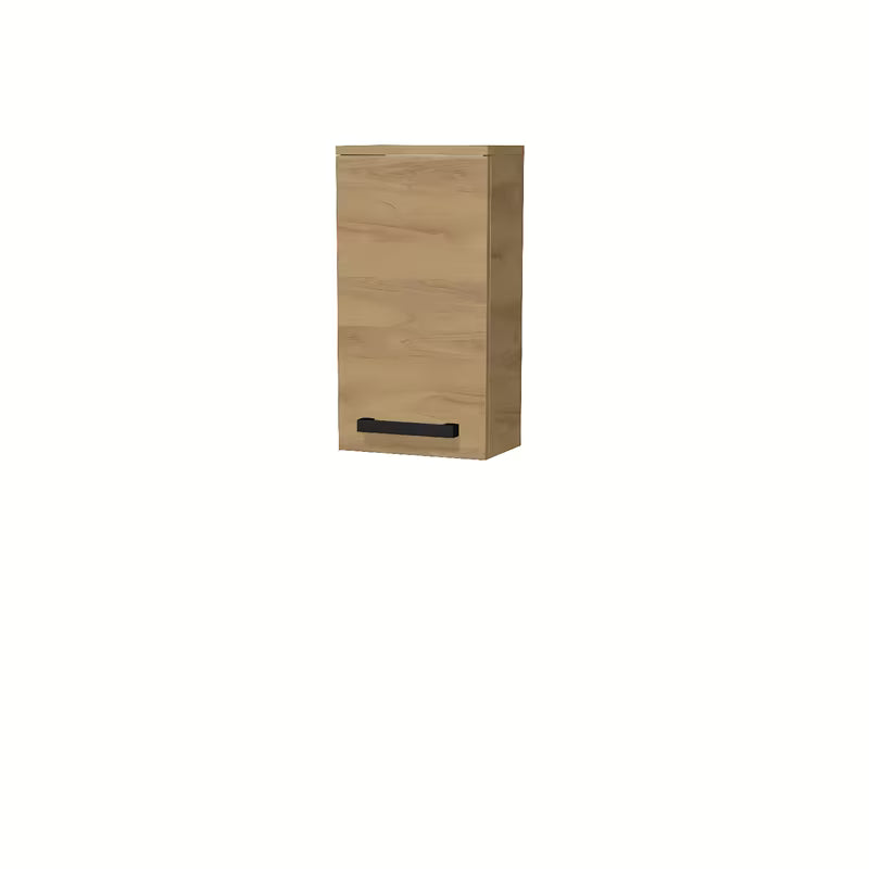 Nizka viseča kopalniška omarica SAT Cube Way u dekoru hrast hickory s crnim ručkicama