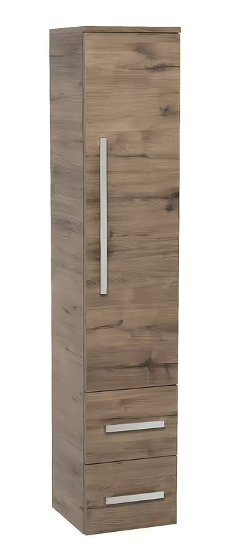 Visoka kopalniška omarica SAT Cube Way u dekoru hrasta wellington s vratima i dvije ladice.