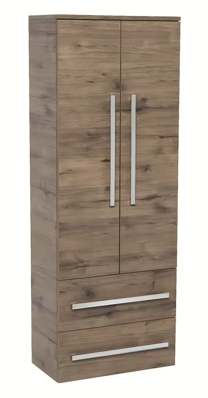 Visoka viseča kopalniška omarica SAT Cube Way u dekoru hrasta wellington s kromiranim ručkicama
