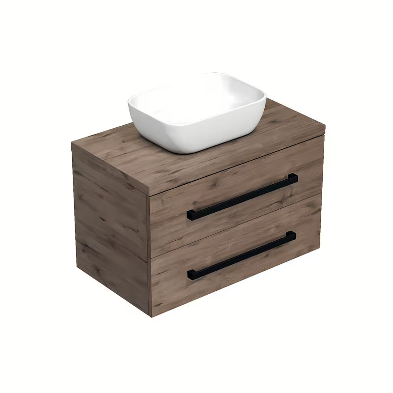 Viseča kopalniška omarica SAT Cube Way s pokrivno ploščo u dekoru hrasta wellington i crnim mat ručkicama.