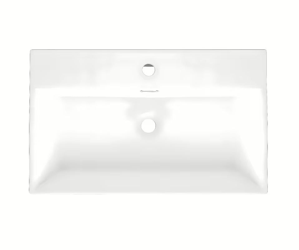 Bel keramični viseči umivalnik SAT Cube Way 75x42 cm s prelivom in odprtino pro armaturo