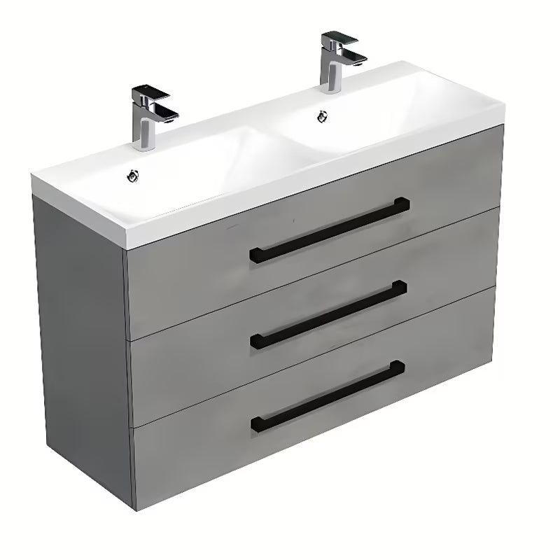 Viseča kopalniška omarica SAT Cube Way z dvojnim umivalnikom u dekoru betona