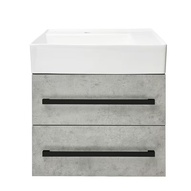 Viseča kopalniška omarica s keramičkim umivaonikom SAT Cube Way u dekoru betona 60x46x53 cm