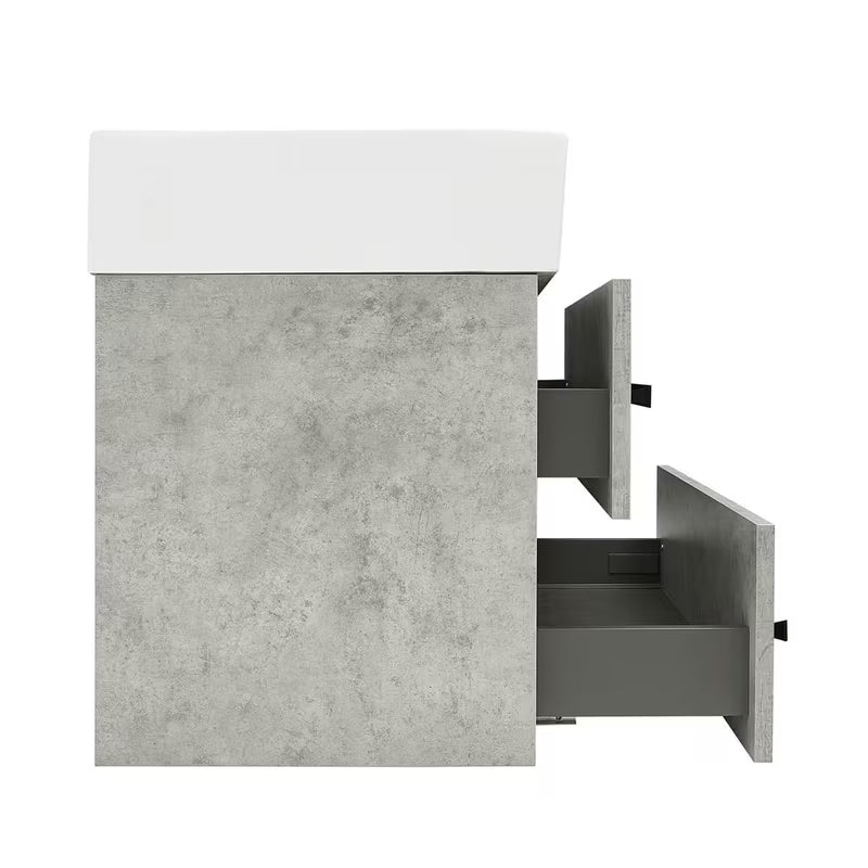 Viseča kopalniška omarica s keramičkim umivaonikom SAT Cube Way u dekoru betona 60x46x53 cm