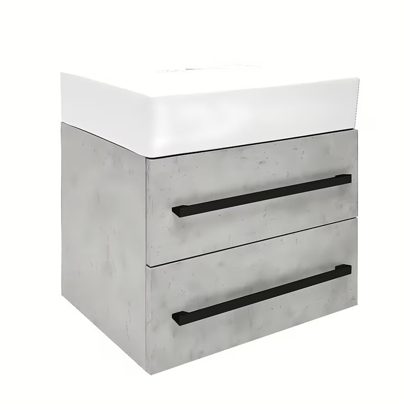 Viseča kopalniška omarica s keramičkim umivaonikom SAT Cube Way u dekoru betona, 60x46x53 cm.