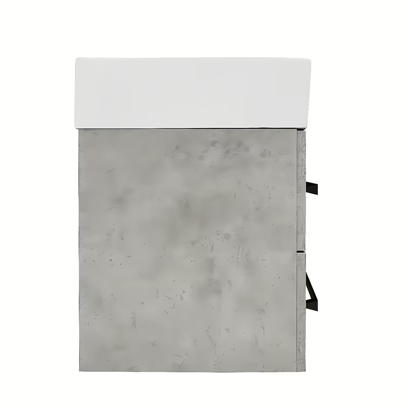 Viseča kopalniška omarica s keramičkim umivaonikom SAT Cube Way u dekoru betona, 60x46x53 cm.