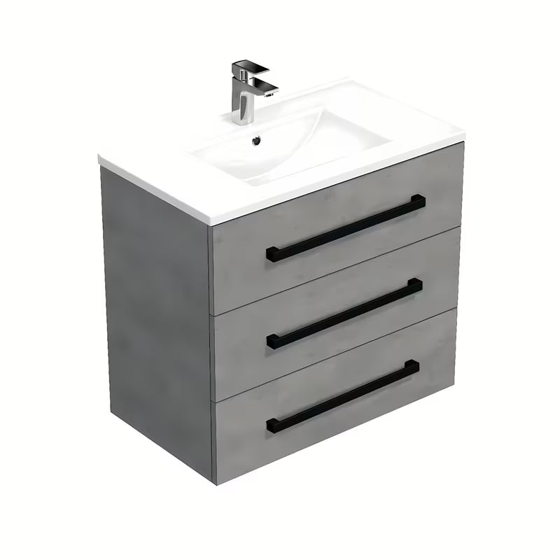 Viseča kopalniška omarica SAT Cube Way s keramičkim umivaonikom u dekoru betona