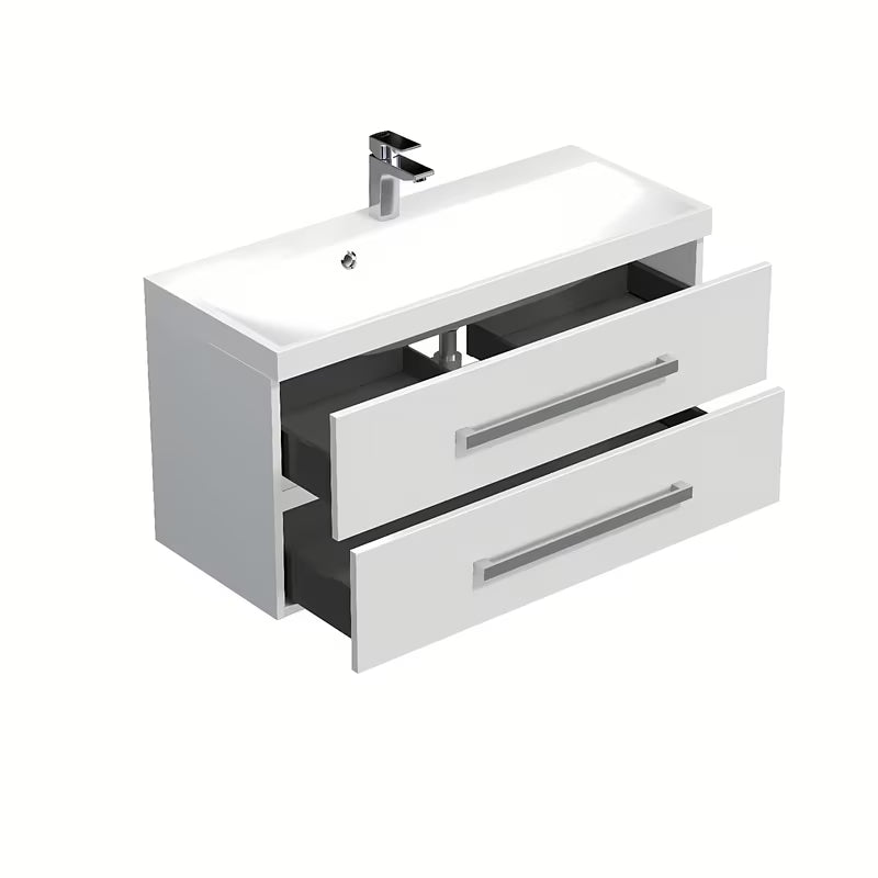 Viseča kopalniška omarica SAT Cube Way z umivalnikom od lijevanog mramora u sjajnoj bijeloj boji