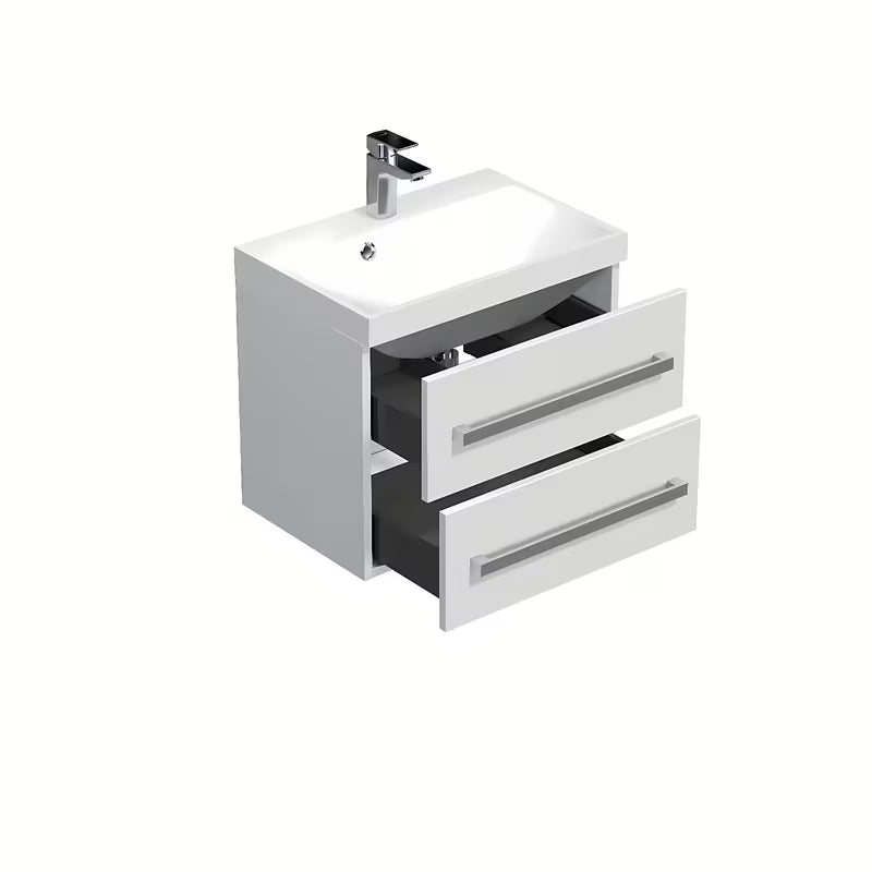 Viseča kopalniška omarica SAT Cube Way z umivalnikom od lijevanog mramora u sjajnoj bijeloj boji