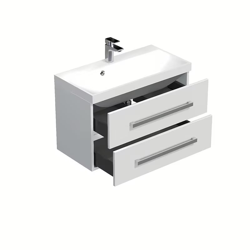 Viseča kopalniška omarica SAT Cube Way z umivalnikom od lijevanog mramora u sjajnoj bijeloj boji 80x40 cm