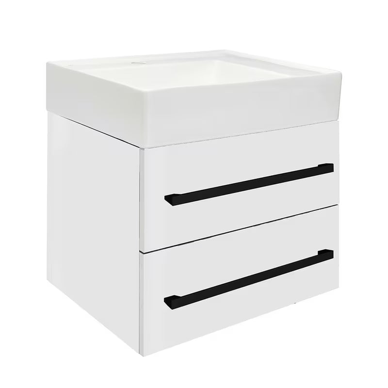 Viseča kopalniška omarica s keramičkim umivaonikom SAT Cube Way u bijelom sjaju 60x53x46 cm