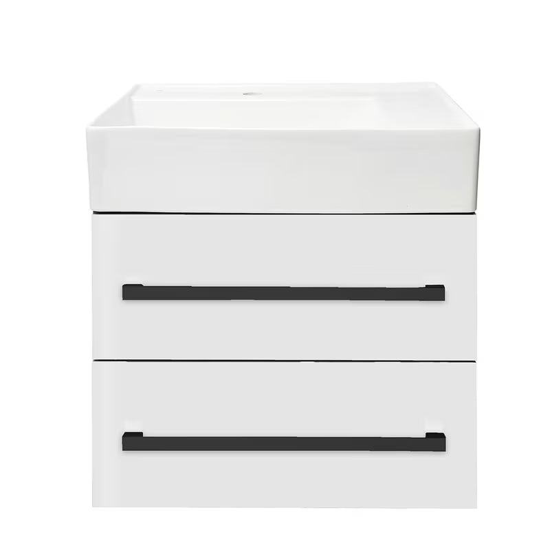 Viseča kopalniška omarica s keramičkim umivaonikom SAT Cube Way u bijelom sjaju 60x53x46 cm