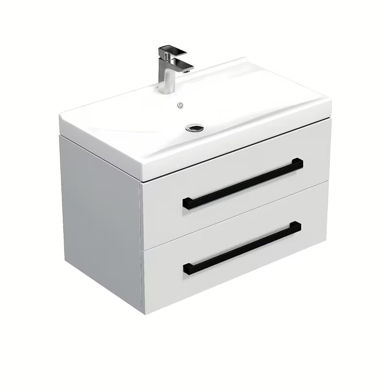 Viseča kopalniška omarica SAT Cube Way s keramičkim umivaonikom u sjajno bijeloj boji i crnim ručkicama