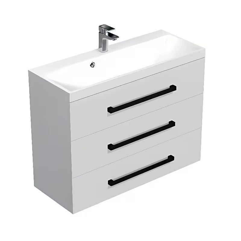 Viseča kopalniška omarica z umivalnikom SAT Cube Way u bijelom sjaju s crnim mat ručkicama