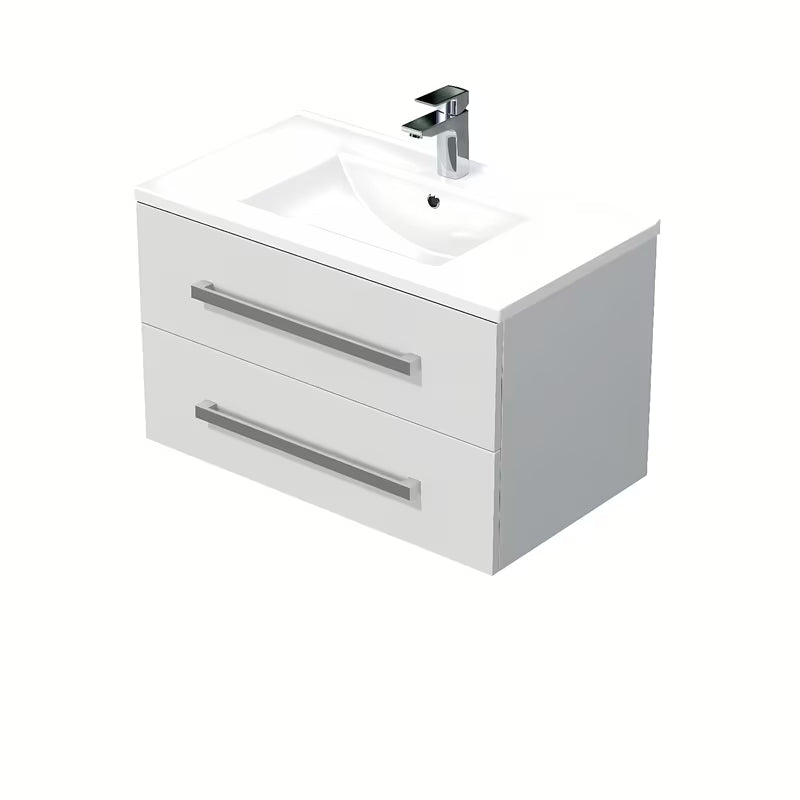 Viseča kopalniška omarica SAT Cube Way s keramičkim umivaonikom u bijelom sjaju 80x46x53 cm.