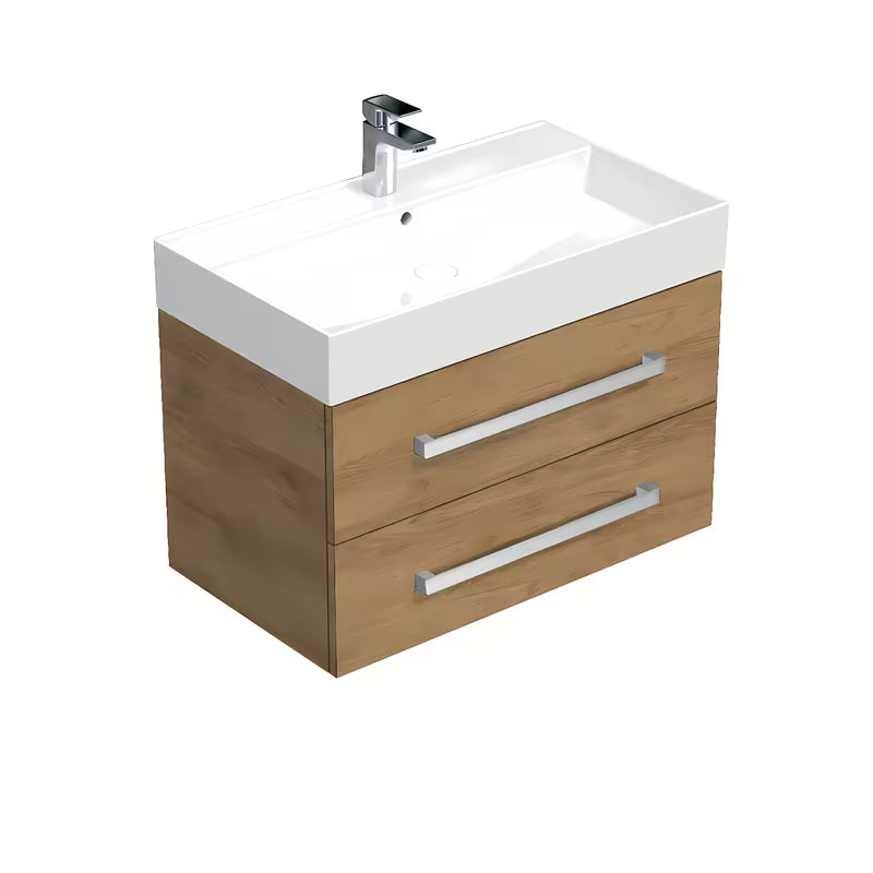 Viseča kopalniška omarica s keramičkim umivaonikom SAT Cube Way u dekoru hrasta hickory