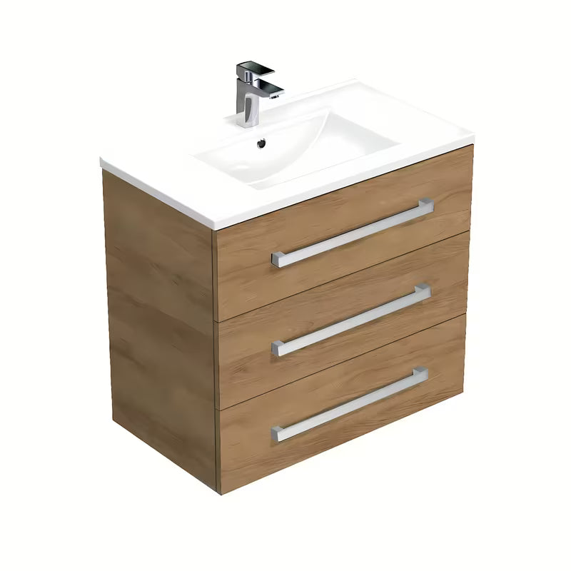 Viseča kopalniška omarica SAT Cube Way s keramičkim umivaonikom u dekoru hrasta hickory