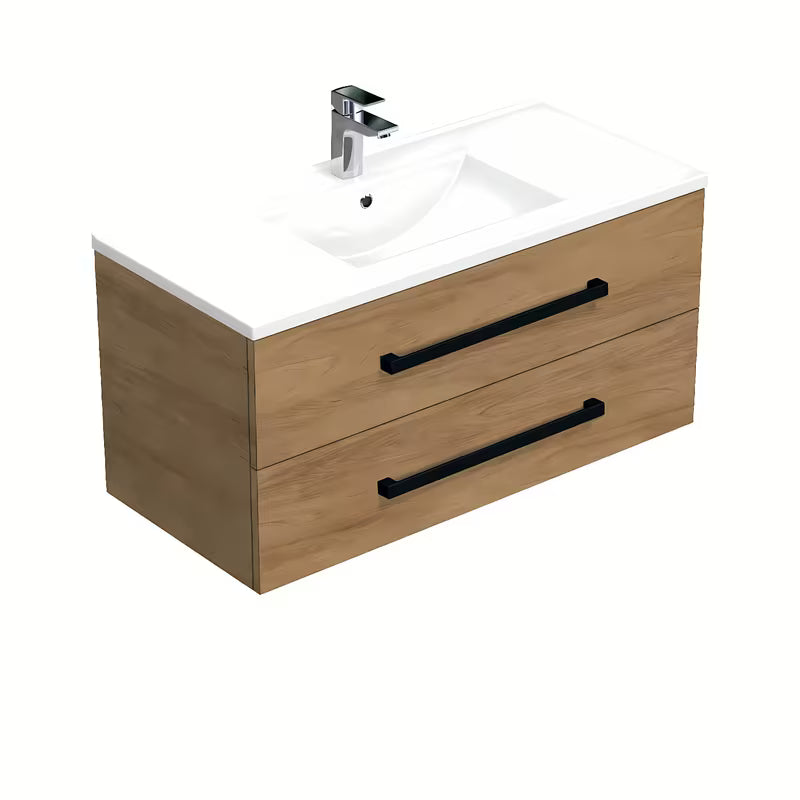 Viseča kopalniška omarica s keramičkim umivaonikom SAT Cube Way u dekoru hrasta hickory