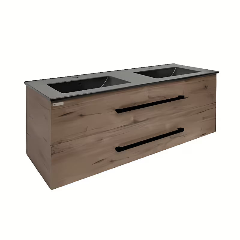 Viseča kopalniška omarica s keramičkim dvostrukim umivaonikom SAT Cube Way u dekoru hrast Wellington