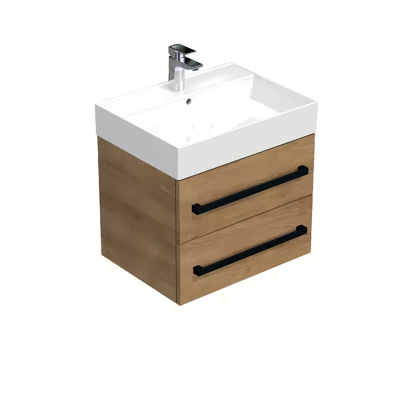 Viseča kopalniška omarica SAT Cube Way s keramičkim umivaonikom u dekoru hrasta hickory