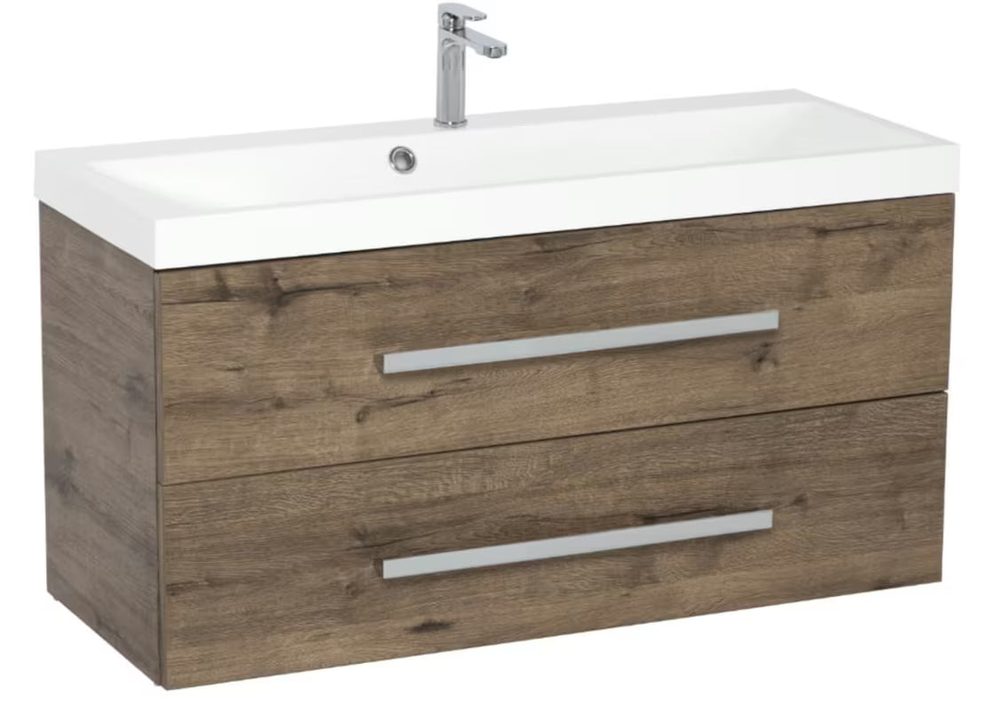 Viseča kopalniška omarica z umivalnikom SAT Cube Way u dekoru hrasta wellington, 100x40x53 cm.