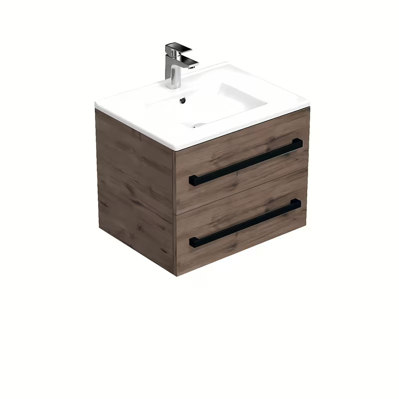 Viseča kopalniška omarica SAT Cube Way s keramičkim umivaonikom u dekoru hrasta wellington