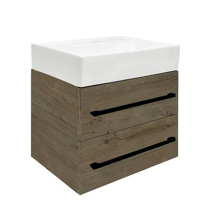 Viseča kopalniška omarica SAT Cube Way s keramičkim umivaonikom u dekoru hrasta Wellington