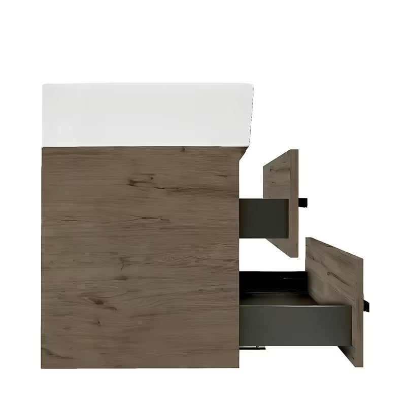 Viseča kopalniška omarica SAT Cube Way s keramičkim umivaonikom u dekoru hrasta Wellington