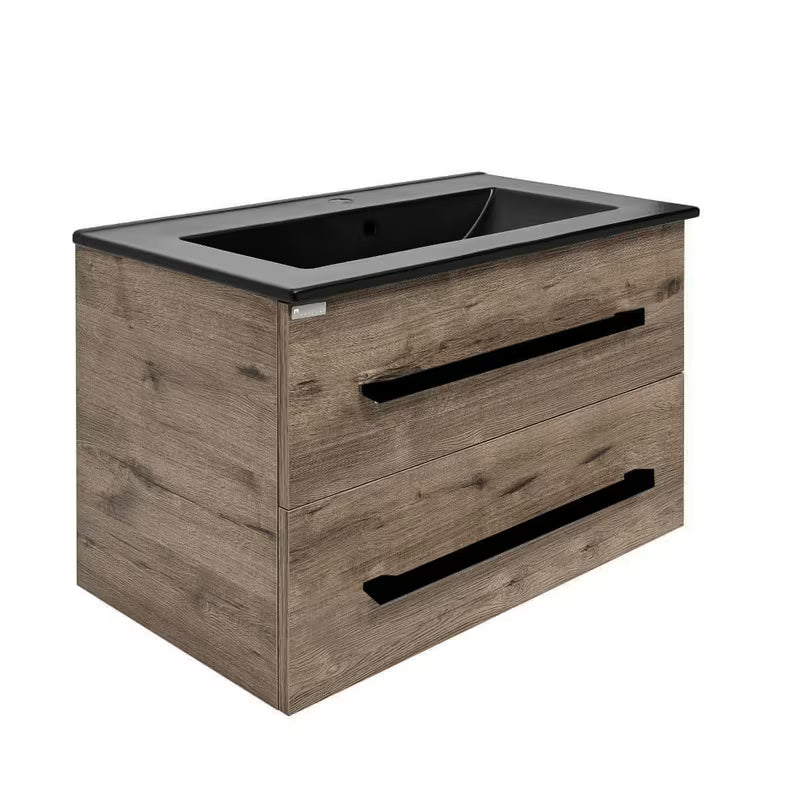 SAT Cube Way viseča ormarić s keramičkim umivaonikom u dekoru hrasta wellington 80x46x53 cm