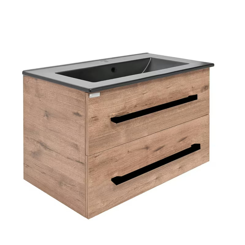 SAT Cube Way viseča ormarić s keramičkim umivaonikom u dekoru hrasta wellington 80x46x53 cm