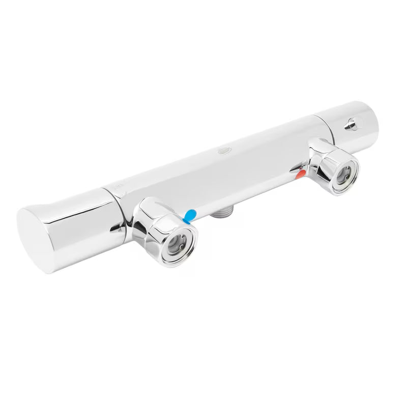 Kromirana stenska termostatska armatura za tuš SAT Dark sa sigurnosnim graničnikom na 38 °C.