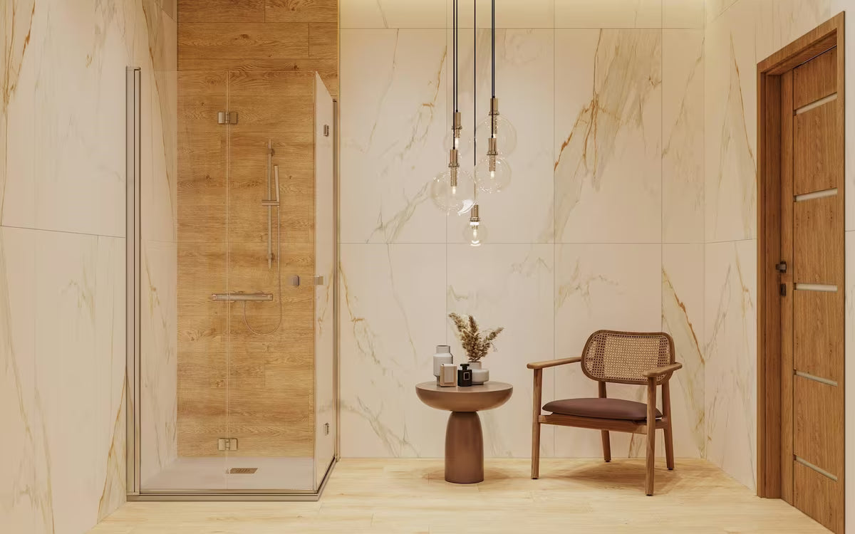 Kromirana stenska termostatska armatura za tuš SAT Dark sa sigurnosnim graničnikom na 38 °C.