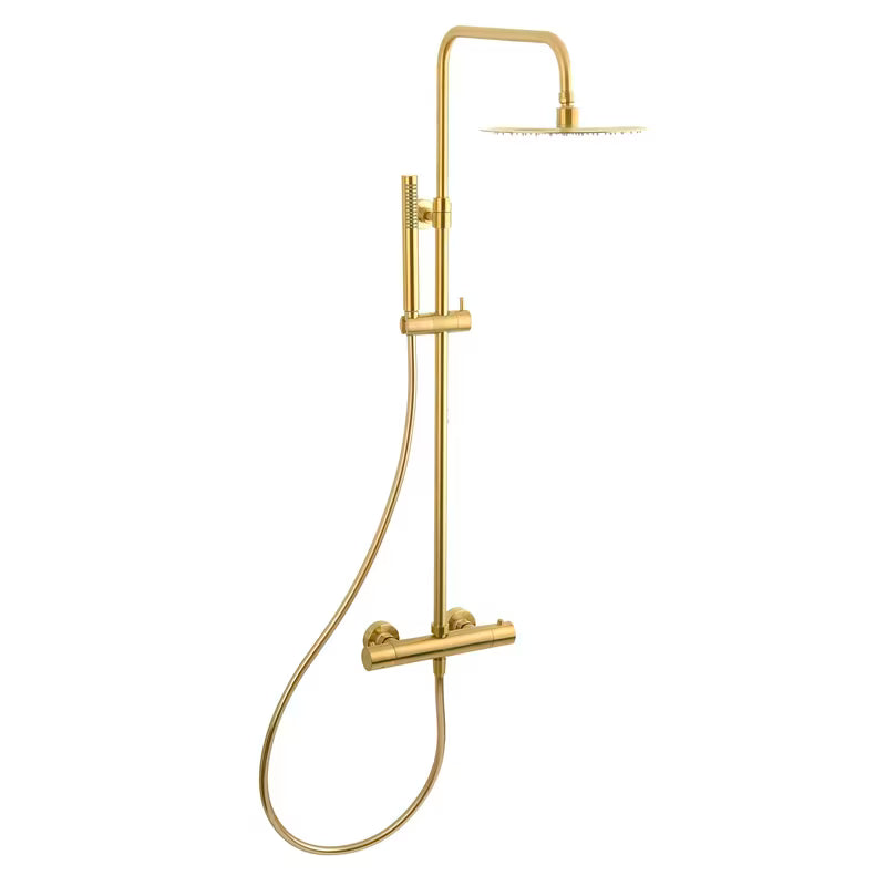 Tušni sistem SAT Dark s termostatsko armaturo u obradi brušeno zlato i okruglim nadglavnim tušem 25 cm.