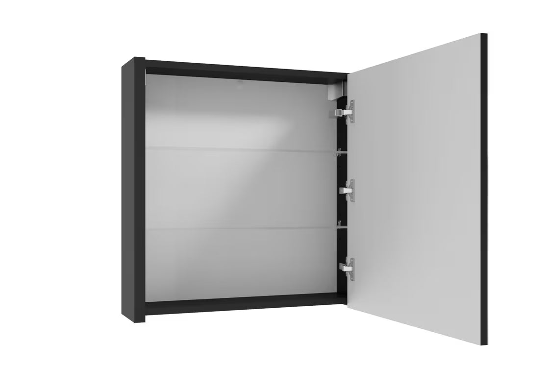 Črna viseča omarica z ogledalom SAT Delano 60x60 cm z ogledalom in notranjimi policami