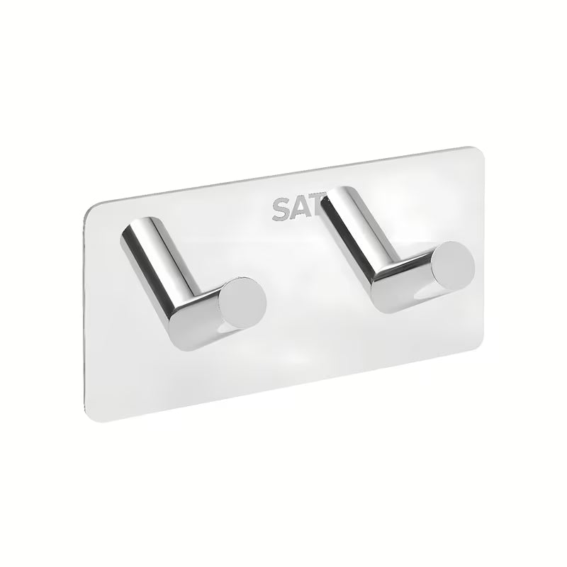 Samolepilno dvojni kavelj SAT Chrome u krom izvedbi od poliranog nehrđajućeg čelika