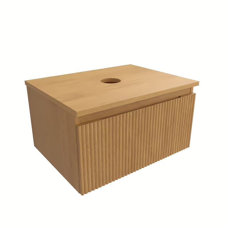 Viseča kopalniška omarica SAT Evolution s pokrovnom pločom u dekoru medni hrast s mat površinom