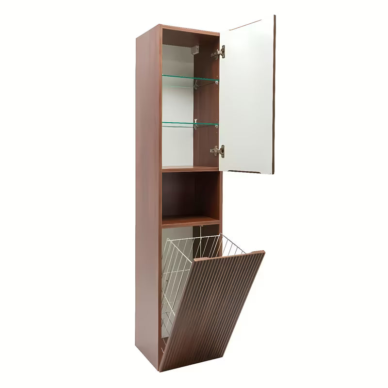 Visoka viseča kopalniška omarica SAT Evolution u dekoru orah Aida s okomitim utorima