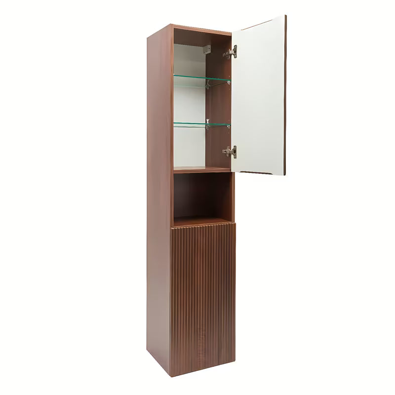 Visoka viseča kopalniška omarica SAT Evolution u dekoru orah Aida s okomitim utorima