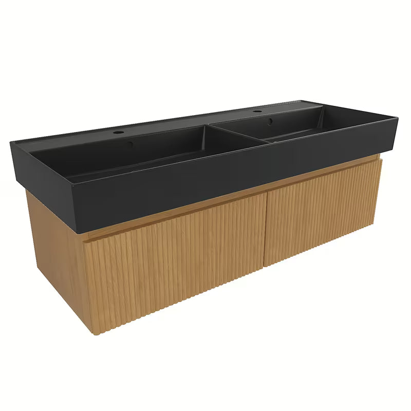 Viseča kopalniška omarica SAT Evolution s dvostrukim umivaonikom u dekoru medni hrast s mat površinom