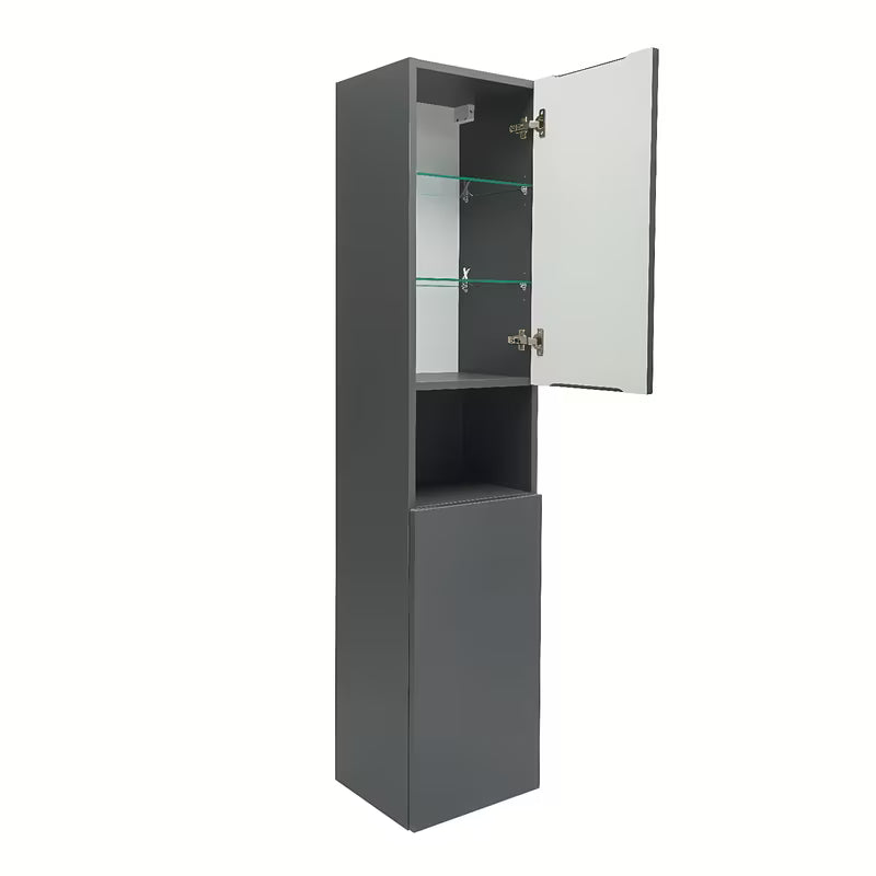 Visoka viseča kopalniška omarica SAT Feel u mat antracit boji sa staklenim policama