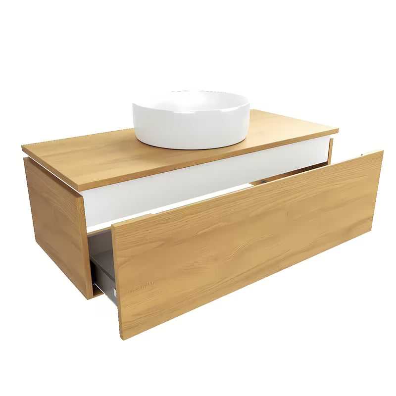 Viseča kopalniška omarica SAT Feel s pokrivno ploščo u dekoru medni hrast