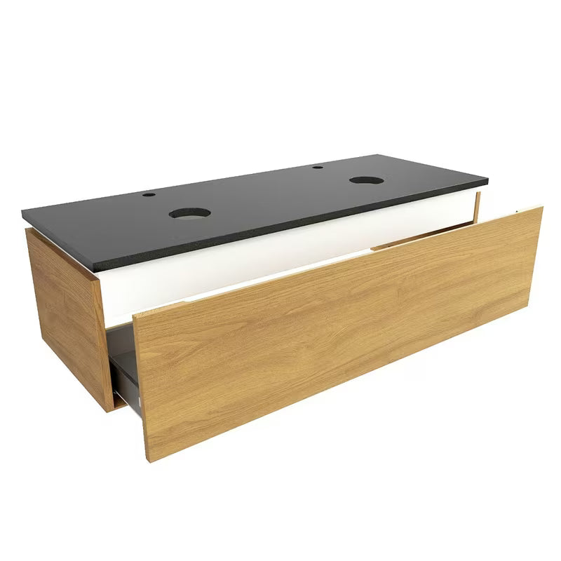 Viseča kopalniška omarica SAT Feel u dekoru medni hrast s granitnom pokrovnom pločom Absolut black sjaj